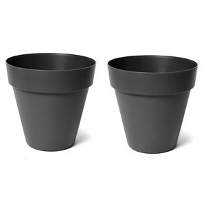 Plantenpot/bloempot - 2x - kunststof - zwart - binnen en buiten - D39 x H35 cm