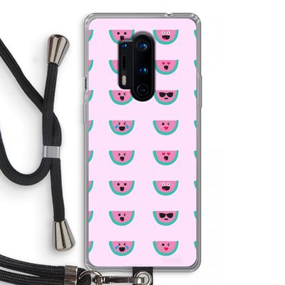 Smiley watermeloenprint: OnePlus 8 Pro Transparant Hoesje met koord