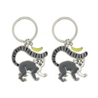 Metalen sleutelhanger van een ringstaart maki aap - 2x stuks - 5 cm - Dieren cadeau artikelen - Kind