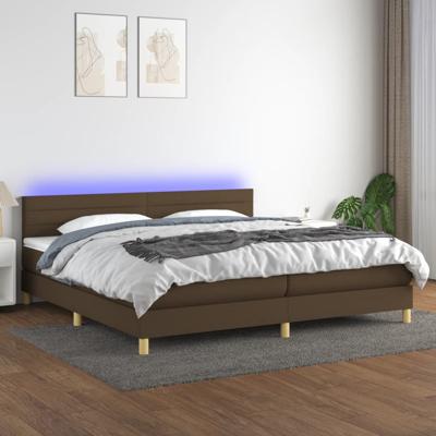 Boxspring met matras en LED stof donkerbruin 200x200 cm