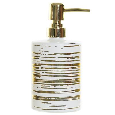 Zeeppompje/zeepdispenser wit met gouden strepen - glas - 450 ml - Badkamer/keuken