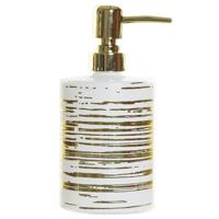 Zeeppompje/zeepdispenser wit met gouden strepen - glas - 450 ml - Badkamer/keuken