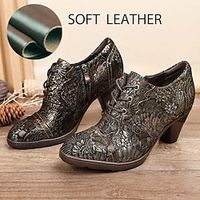 Dames Hoge hakken Grote maten Handgemaakte schoenen Dagelijks Rits Bloem Platte hak Gepuntte Teen Vintage Casual Comfortabel Leer Rits Bloemig Geborduurd Kleurrijk Zwart Goud miniinthebox