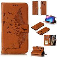 Feather patroon Litchi textuur horizontale Flip lederen draagtas met portemonnee & houder & kaartsleuven voor Xiaomi Redmi Note 7 (bruin)