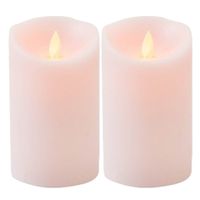 2x Roze LED kaars / stompkaars met bewegende vlam 12,5 cm