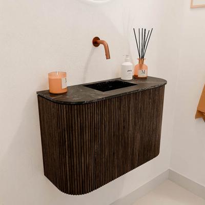 Toiletmeubel Mondiaz Joya Dlux | 63.2 cm | Meubelkleur Walnut | Faye wastafel Lava Wasbak Midden | Zonder kraangat(en)