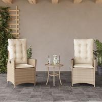 Tuinstoelen 2 st verstelbaar met kussens poly rattan beige