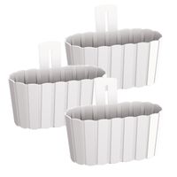 Set van 3x stuks wood-look muur plantenpot/bloempot kunststof dia 27 cm/hoogte 15 cm parel wit