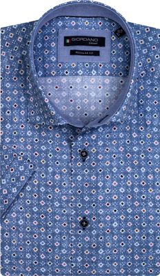 Giordano Overhemd Blauw Korte Mouwen Kleur Print Button Down