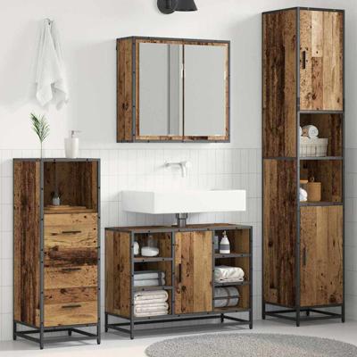 Badkamermeubelset 3 pcs Oud hout 80 x 33 x 60 cm Bewerkt hout