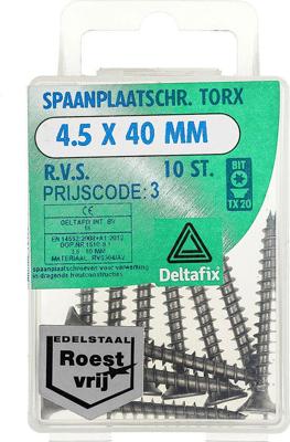 Sp.pl.schr.torx 4,5x40mm rvs 10st - Deltafix