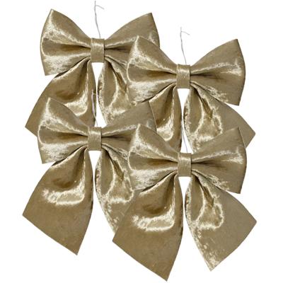 Decoris Kerst strik - 4x - champagne - 20 x 24 cm - polyester - kersthanger strik