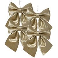 Decoris Kerst strik - 4x - champagne - 20 x 24 cm - polyester - kersthanger strik