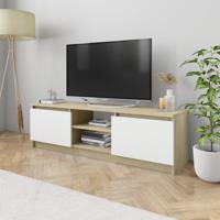 Tv-meubel 120x30x35,5cm bewerkt hout wit en sonoma eikenkleurig