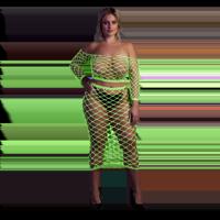 Ouch! by Shots Langermige Crop Top en Lange Rok - Plus Size - Neon Groen