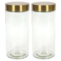 Voorraadpot - 2x - 1200 ml - glas - draaideksel - goud - 10 x 22 cm - weckpot