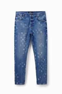 Loose fit spijkerbroek met laserprint - BLUE - 34