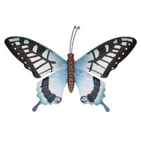 Tuindecoratie grijsblauw/zwarte vlinder 35 cm - Tuinbeelden