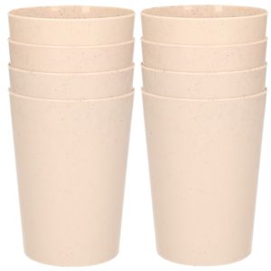 8x drinkbekers van afbreekbaar bio-plastic 290 ml in het eco-beige