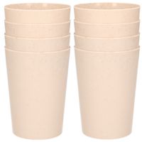 8x drinkbekers van afbreekbaar bio-plastic 290 ml in het eco-beige