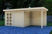 Prime Line blokhut 400x300 cm + luifel 300 cm + achterwand- Plat dak- Onbehandeld vurenhout- Van Kooten - Van Kooten