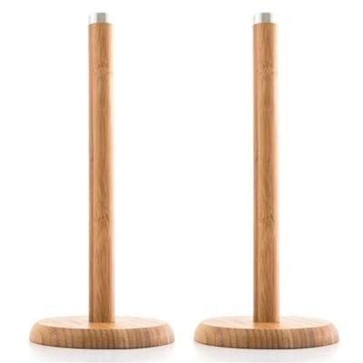 Keukenrolhouder - 2x - bamboe hout - staand model - D14 x H32 cm