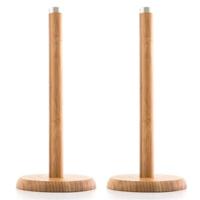 Keukenrolhouder - 2x - bamboe hout - staand model - D14 x H32 cm