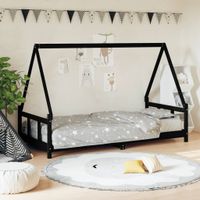 Kinderbedframe 90x190 cm massief grenenhout zwart - thumbnail