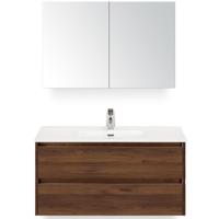 Dante Badmeubelset 100 cm - Walnoot - Keramische Wastafel Wit Cover met Spiegelkast