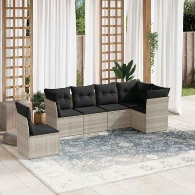 6-delige Loungeset met kussens poly rattan lichtgrijs