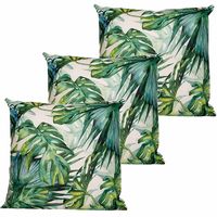 Buitenkussen monstera - 3x - wit/groen - 60 x 60 cm - Water en UV bestendig