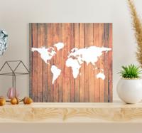 Witte wereldkaart op hout canvas schilderij Witte wereldkaart op hout canvas schilderij