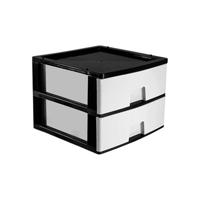 Ladeblokje/bureau organizer 2x grote lades - antraciet/wit - L38 x B38 x H30 cm - kunststof - thumbnail