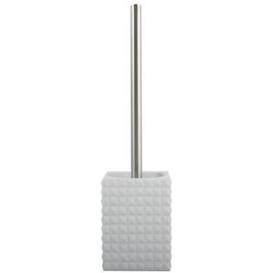 MSV Toiletborstel houder Kubik - kunststeen - wit|zilver - 37 cm