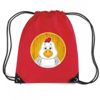 Kip dieren trekkoord rugzak / gymtas rood voor kinderen   -