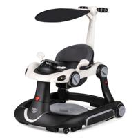 7-in-1 Loopstoeltje met Kap Loopwagen met Instelbare Hoogte en Snelheid Opvouwbare Babywalker met Speelbord Muziek Licht en Wielen Loopstoeltje voor Baby's vanaf 6 Maanden-Zwart en wit