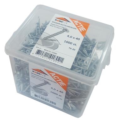 Homefix Actie-Emmer Spaanplaatschroef Vz Pk +Snijpunt Torx TX20 4.0X40 | 1000 stuks - 8920.01.10200