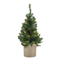 Bellatio Decorations Kunst kerstboom - 75 cm - 35 warm witte LEDs - incl. jute bloempot