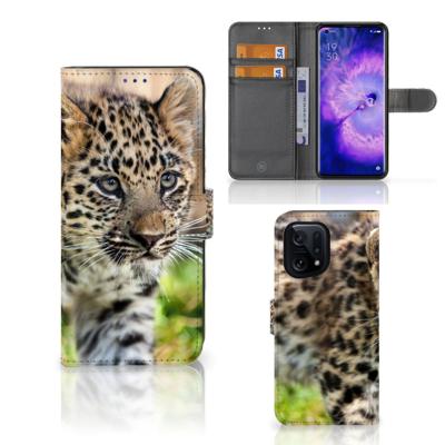 OPPO Find X5 | Telefoonhoesje | Met pasjeshouder | Baby Luipaard