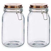 Set van 2x stuks glazen luxe keuken voorraadpotten/voorraadbussen met klepdeksel koper 1500 ml