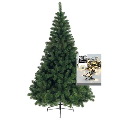 Kunst kerstboom - 180 cm - incl. kerstverlichting lichtsnoer - warm wit - 18 m