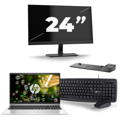 HP EliteBook 855 G7 - AMD Ryzen 3 Pro 4450U - 15 inch - 16GB RAM - 256GB SSD - Windows 10 Home + 1x 24 inch Monitor