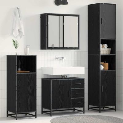 Badkamermeubelset met lade 3 pcs Zwart eiken 65 x 33 x 60 cm