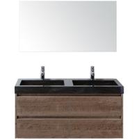 Dante Badmeubelset 120 cm - Tabacco - Wastafel Hardsteen Wit Lucca Dubbel met Spiegel
