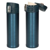 2x stuks RVS thermoflessen / isoleerflessen voor onderweg petrol blauw 450 ml - thumbnail