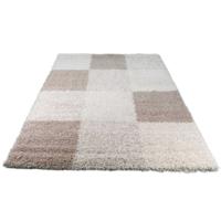Hoogpolige vloerkleed shaggy plus 910 creme blokken patroon 5 cm poolhoogte-200 x 290 cm