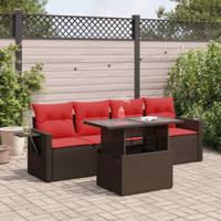 5-delige Loungeset met kussens poly rattan acacia grijs