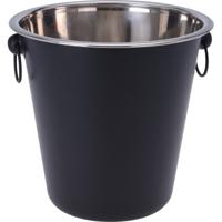 Zwarte champagnekoeler/ijsemmer - 3 liter - rvs metaal - 21 x 20 cm