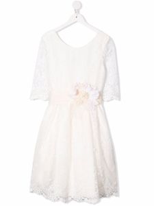 Mimilù robe à fleurs appliquées - Blanc