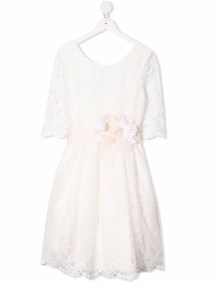 Mimilù robe à fleurs appliquées - Blanc